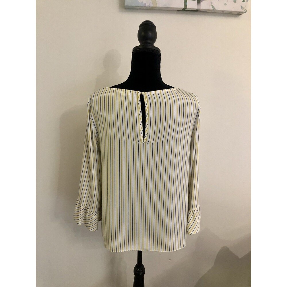 Carolina Belle Women's White Yellow Stripe Ruffle Sleeve Blouse Size M - Picture 5 of 8